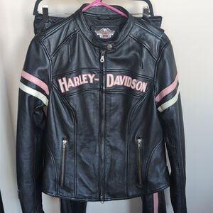 Harley-Davidson Women's Black 🩷Pink Leather Jacket And Chaps Combo Size Medium
